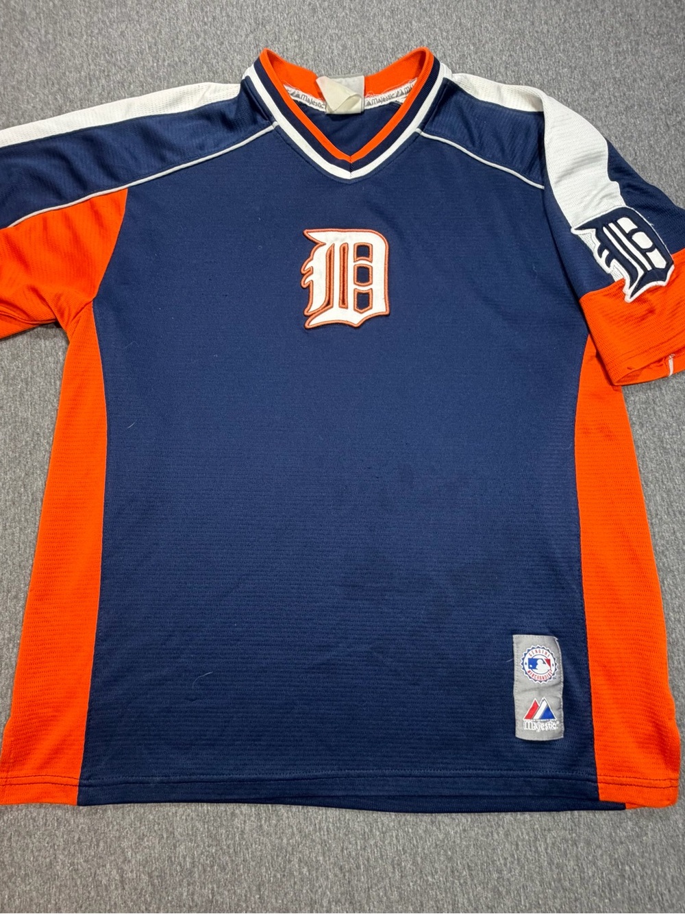 Detroit Tigers Jersey Men’s Med Blue Orange MLB Baseball Majestic Pullover